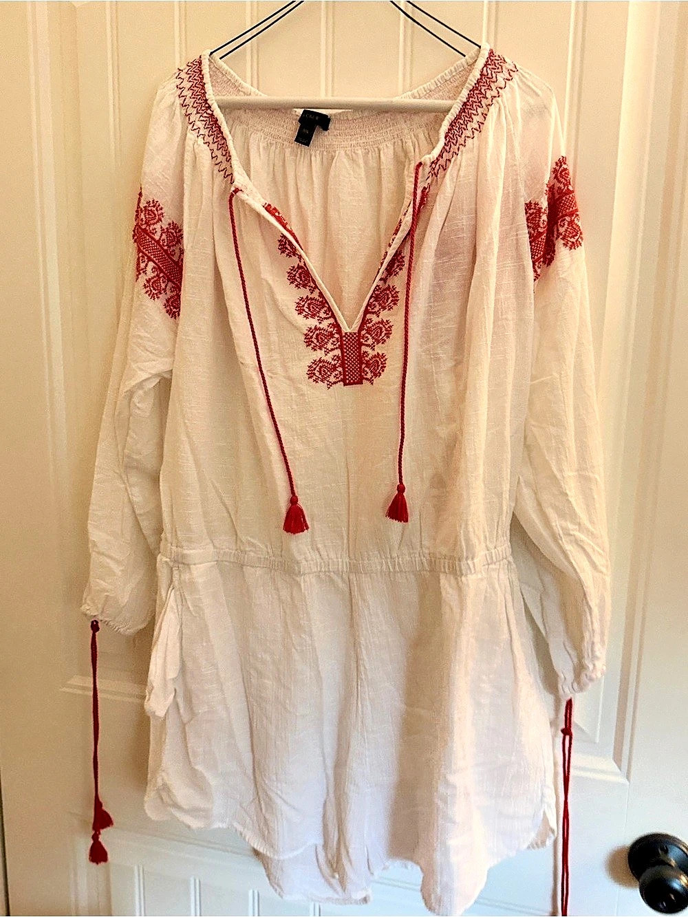 J.Crew Embroidered White & Red Romper Size Medium